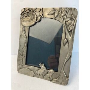 Kirk Stieff Pewter Nursery Picture Frame Rock-a-Bye Baby Bunnies Castle 7x5.5
